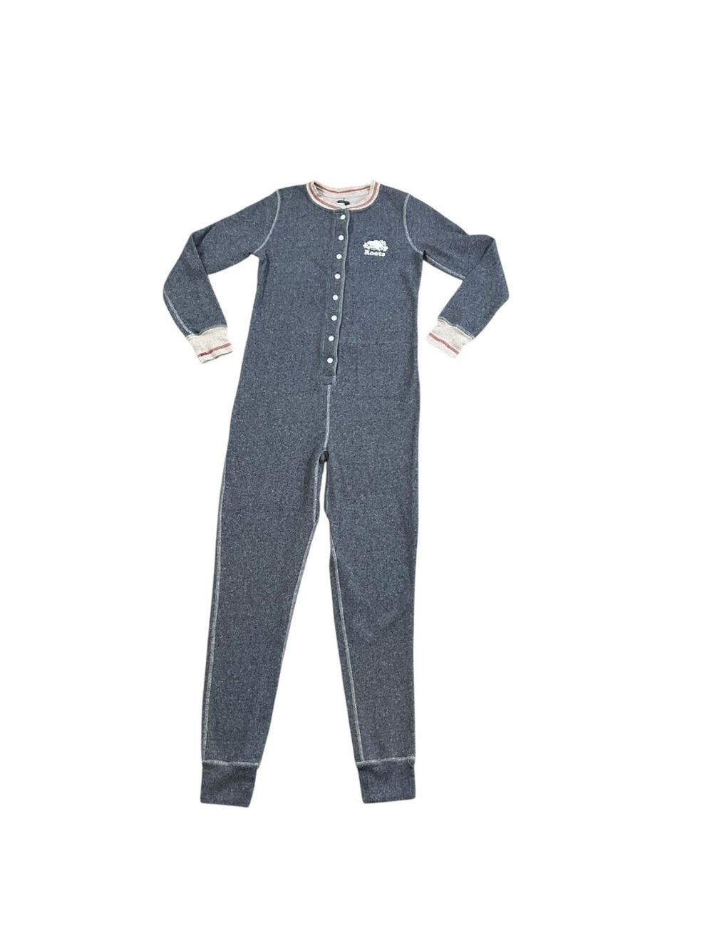 Roots Cabin collection Onesie  Pajama Jumpsuit Gray size Medium Button Front